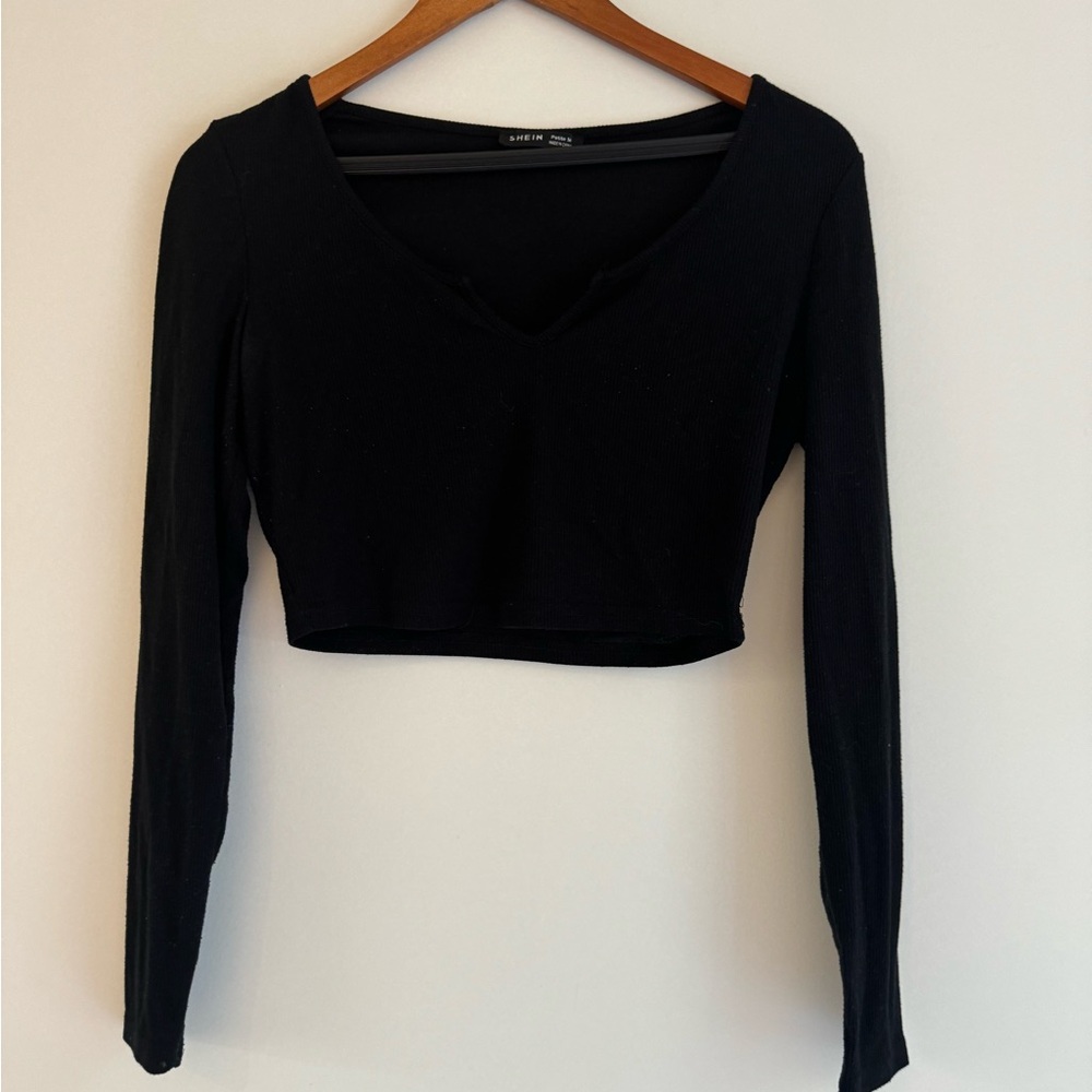 SHEIN Black Long Sleeve Cleavage Showing Crop Top Size  Petite M